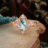Antique Nature Inspired Coffin-Cut Moss Agate Engagement Ring